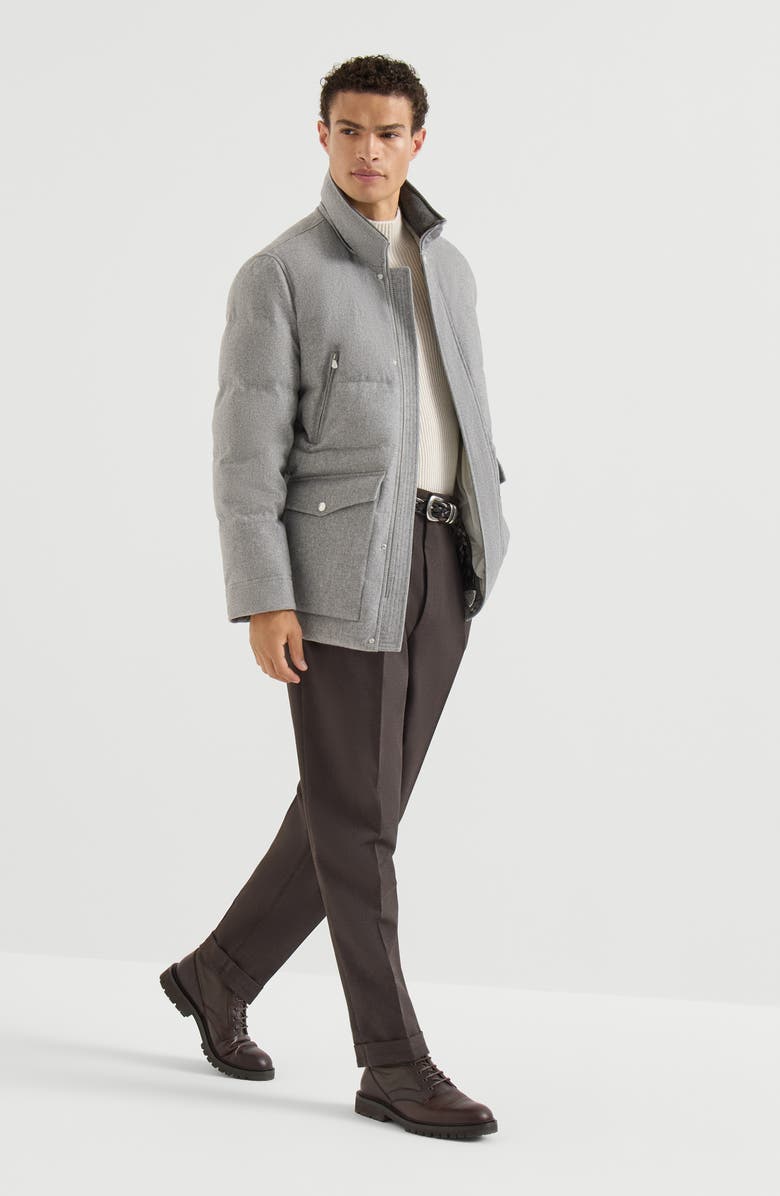 Brunello Cucinelli Bonded wool flannel down parka with detachable hood, Alternate, color, Light Grey