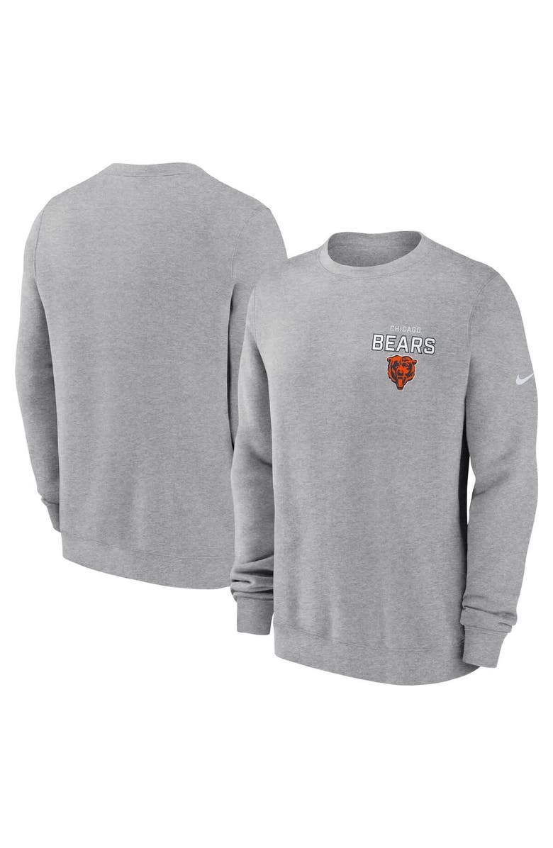 Nike Men's Nike Heather Gray Chicago Bears Primetime Club Fleece Pullover Sweatshirt, Main, color, Heather Gray