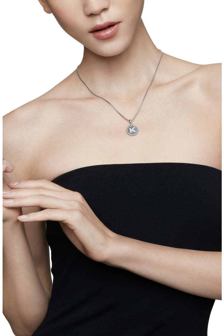 Initial Charm Necklace with Diamonds, Alternate, color, SILVER/ DIAMOND-K