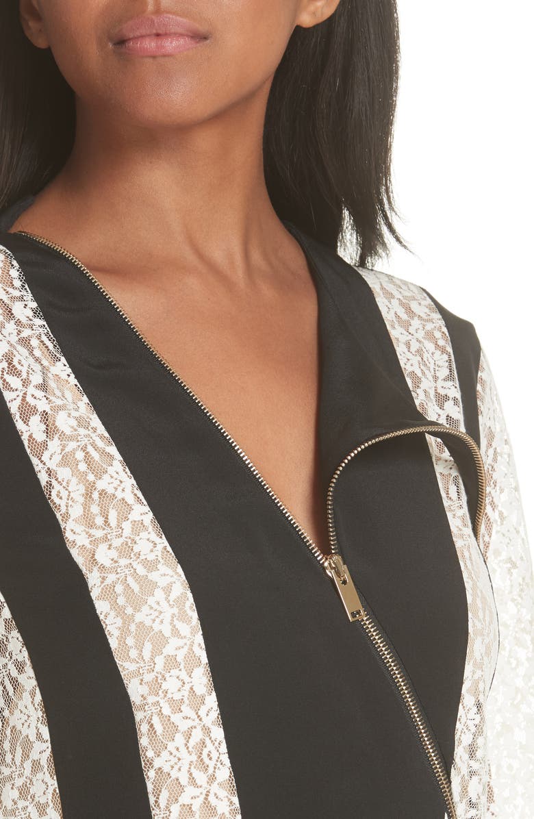 Stella McCartney Lace Stripe Silk Dress, Alternate, color, Black