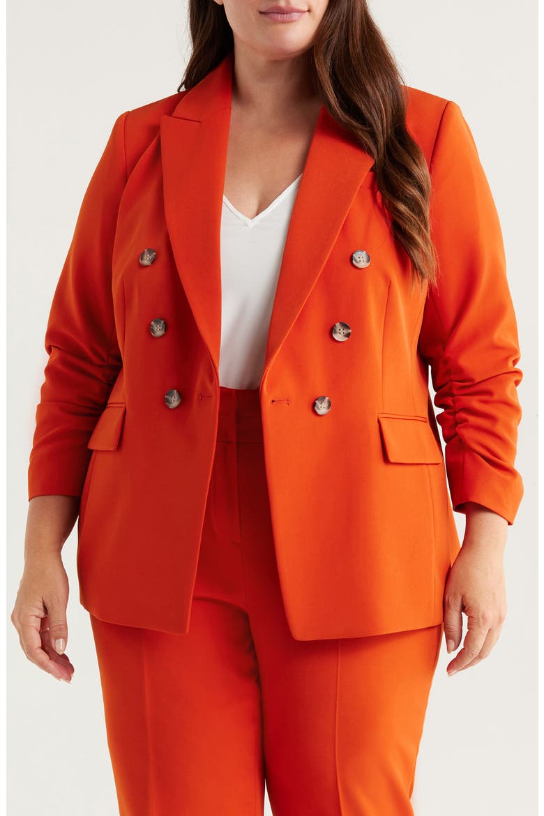 Ruched Sleeve Jacket, Main, color, PERSIMMON