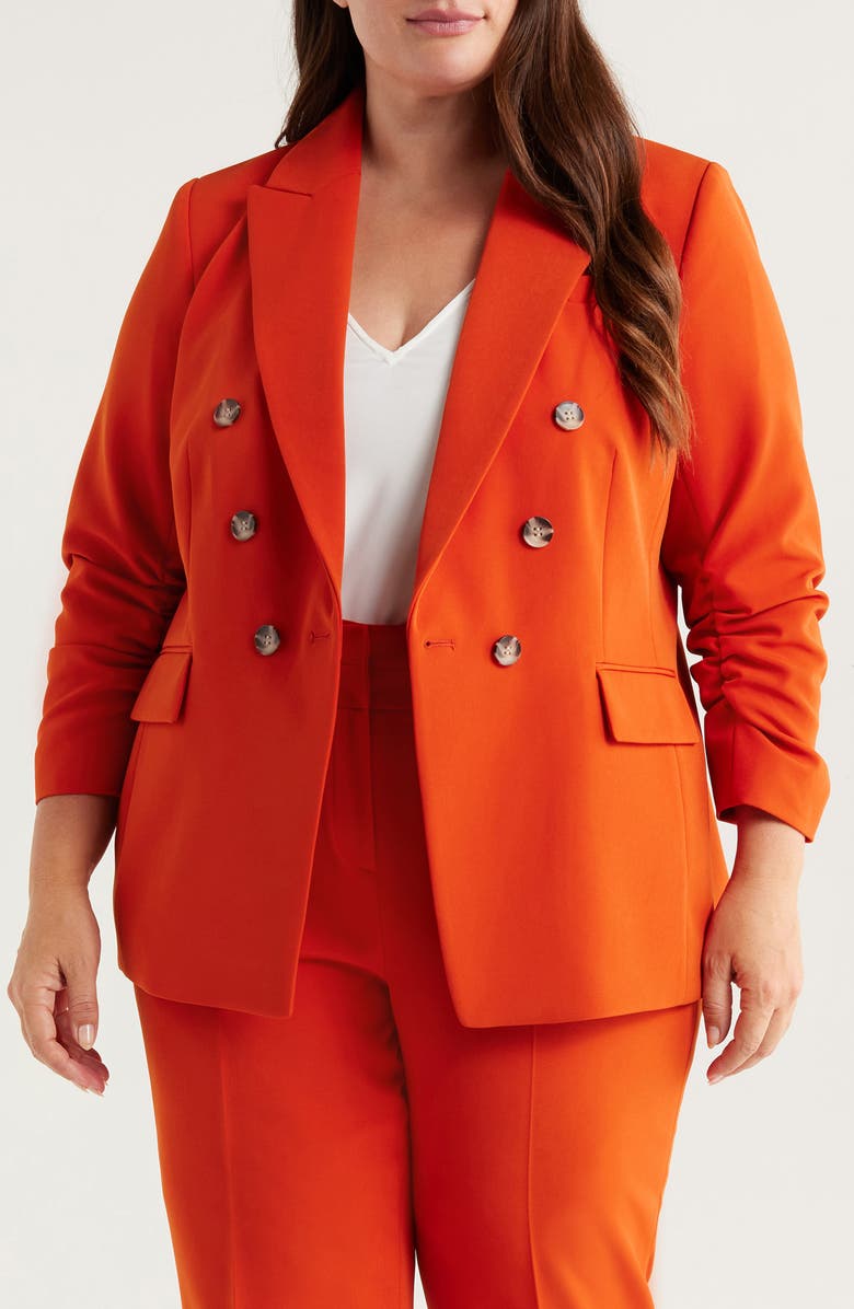Tahari ASL Ruched Sleeve Jacket, Main, color, Persimmon