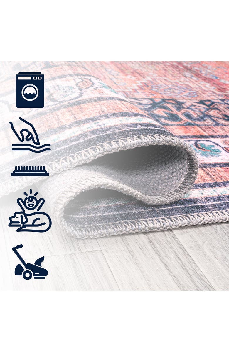 JONATHAN Y Dalyan Geometric Medallions Machine-Washable Round Area Rug, Alternate, color, Terra/Navy