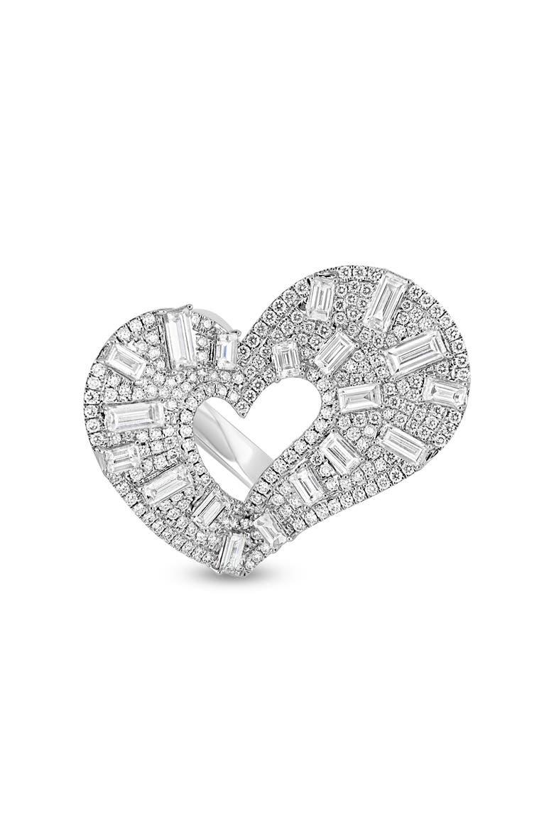 18K Gold Gatsby Diamond Baguette Heart Statement Ring (Online Trunk Show), Alternate, color, 18K WHITE GOLD