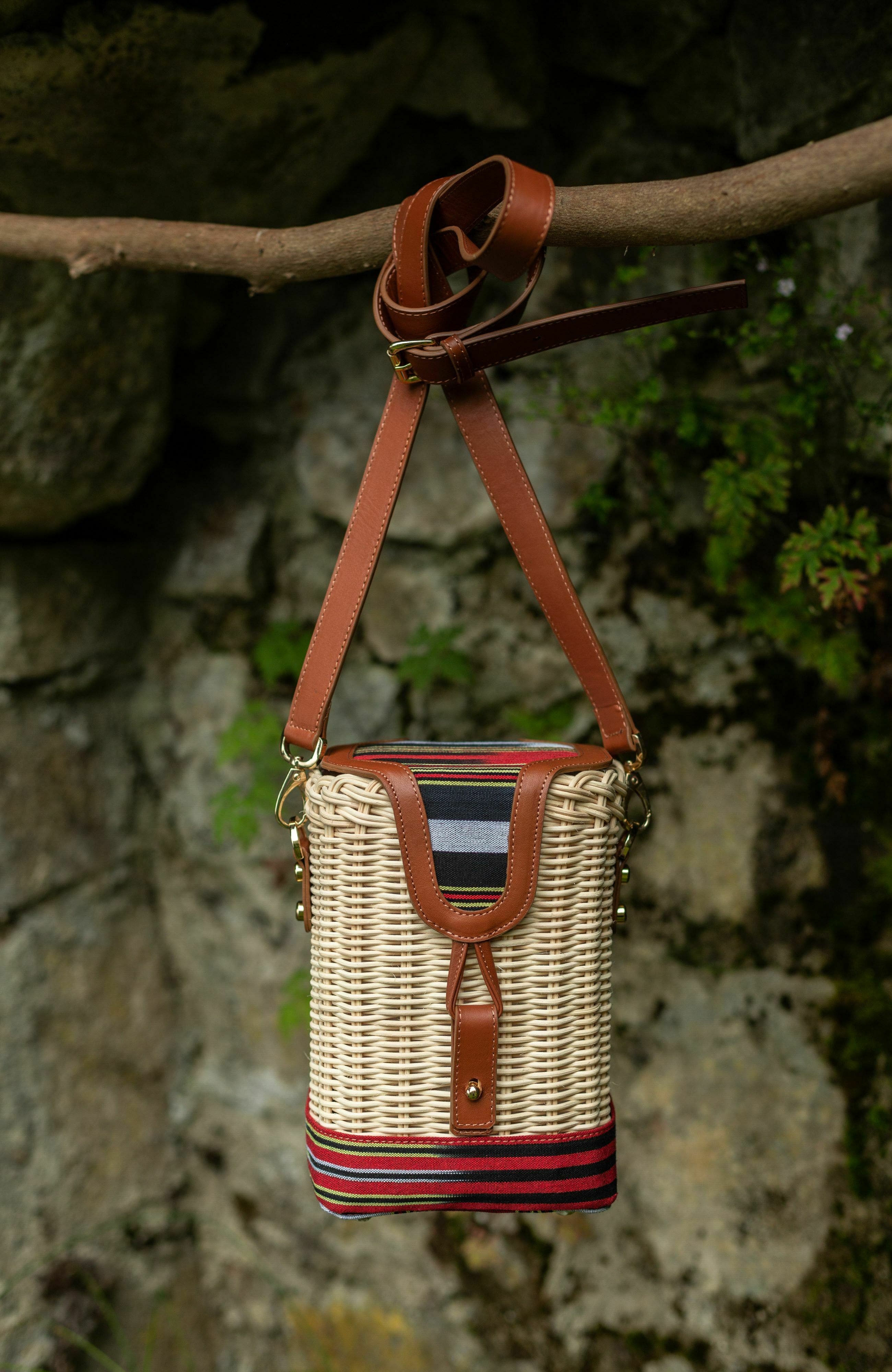 Leather & Woven Straw Crossbody Bag, Alternate, color, Brown