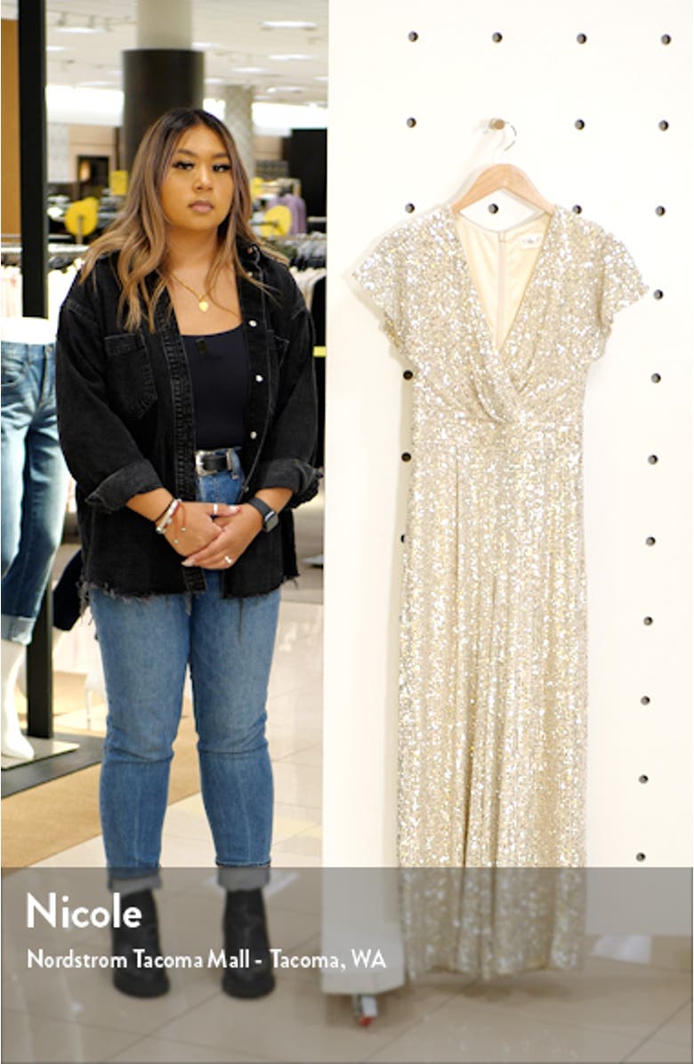 Sequin Flutter Sleeve Jumpsuit, sales video thumbnail