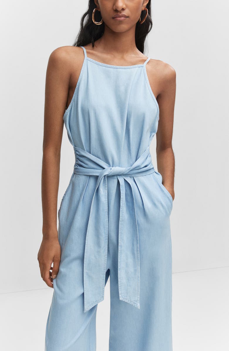 MANGO Tie Detail Jumpsuit, Alternate, color,