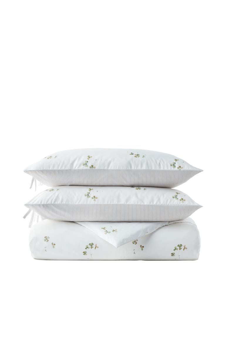 Clover Romantic Floral Striped Reversible Duvet Cover Sets, Main, color, Green