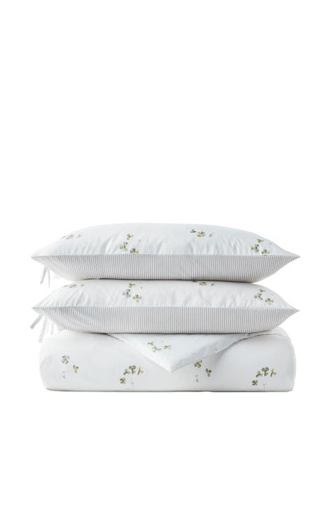 Clover Romantic Floral Striped Reversible Duvet Cover Sets