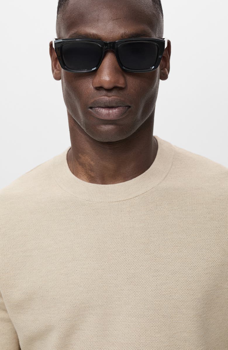 MANGO Crewneck Piqué Sweater, Alternate, color, Beige