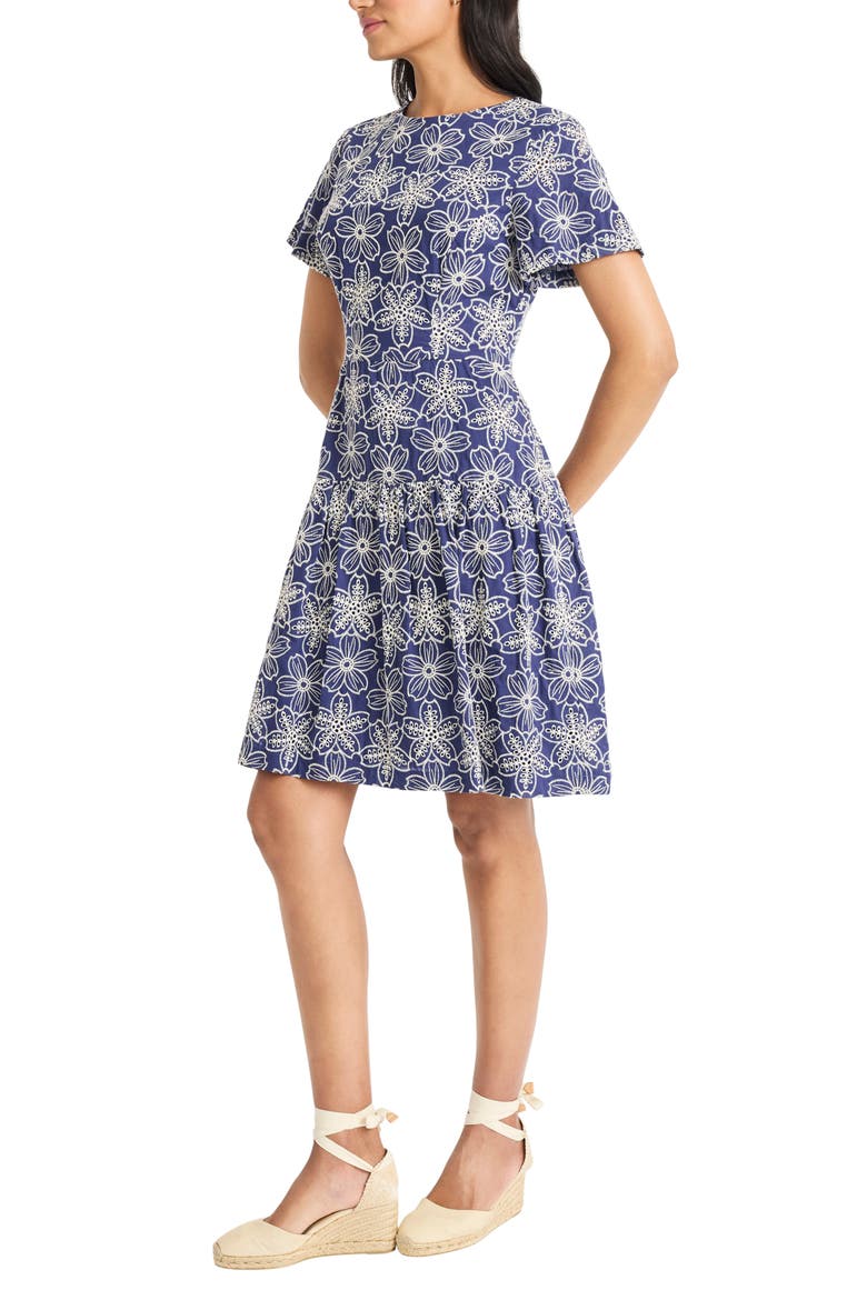 Embroidered Flare Dress, Alternate, color, BLUE/ WHITE