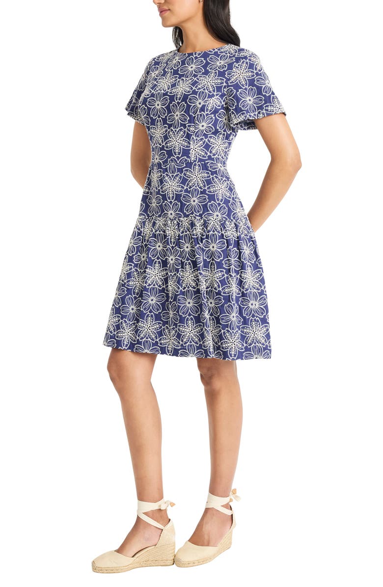 Maggy London Embroidered Flare Dress, Alternate, color, Blue/ White