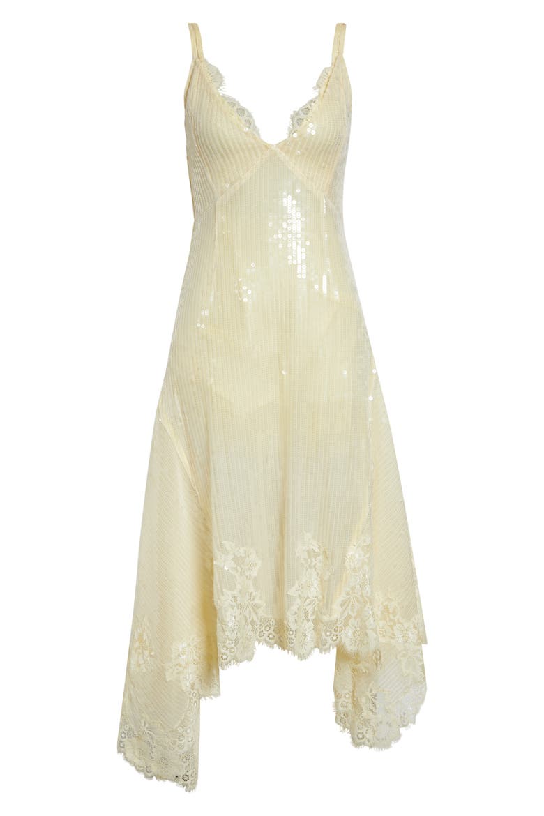 Lace Trim Sequin Double Layer Slipdress, Alternate, color, SOFT YELLOW