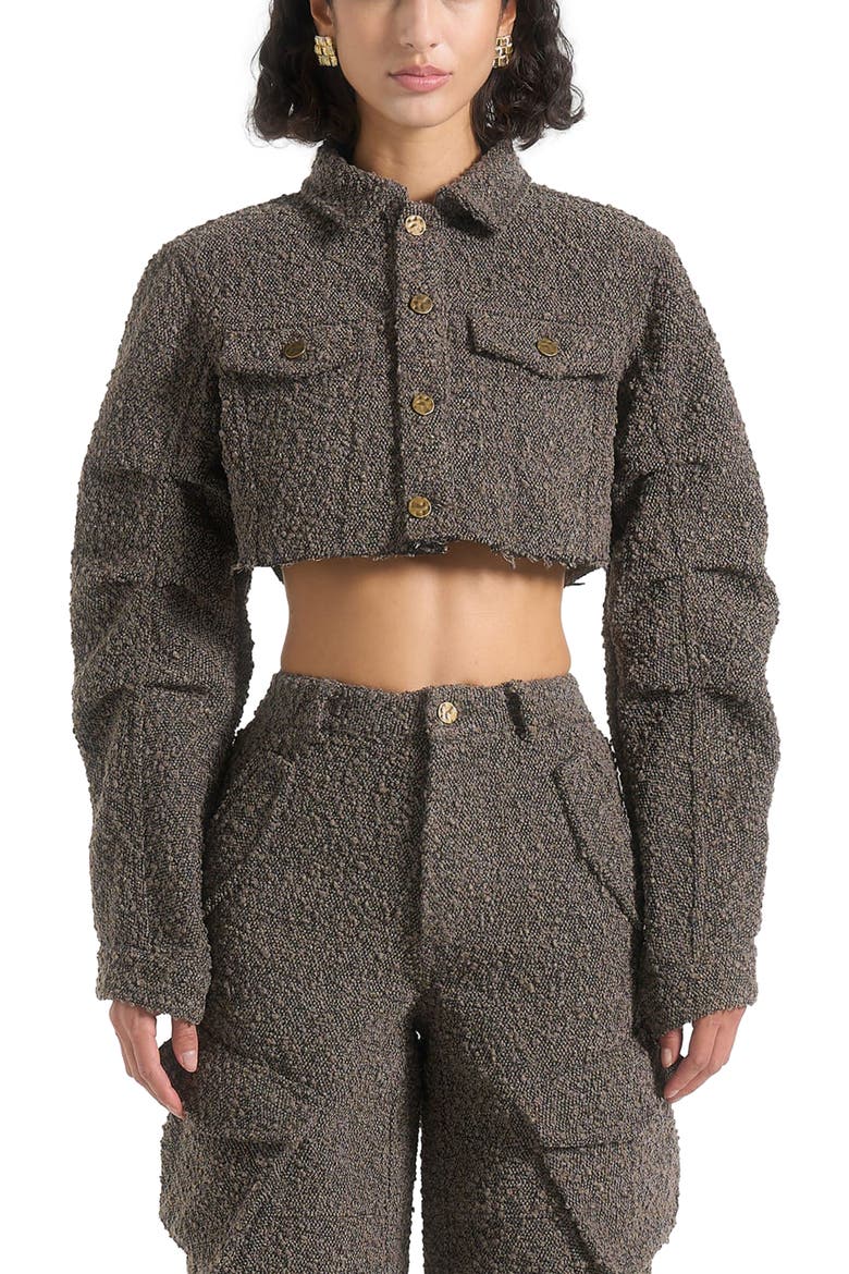 Catherine Cropped Boucle Denim Jacket, Alternate, color, Brown