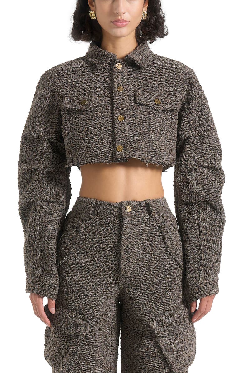 Manière De Voir Catherine Cropped Boucle Denim Jacket, Alternate, color, Brown