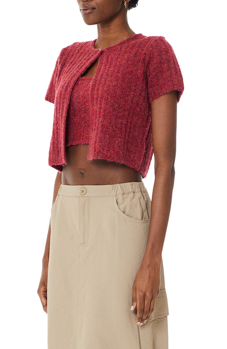 Find Me Now Billie Marled Short Sleeve Crop Cardigan, Alternate, color, Cardinal