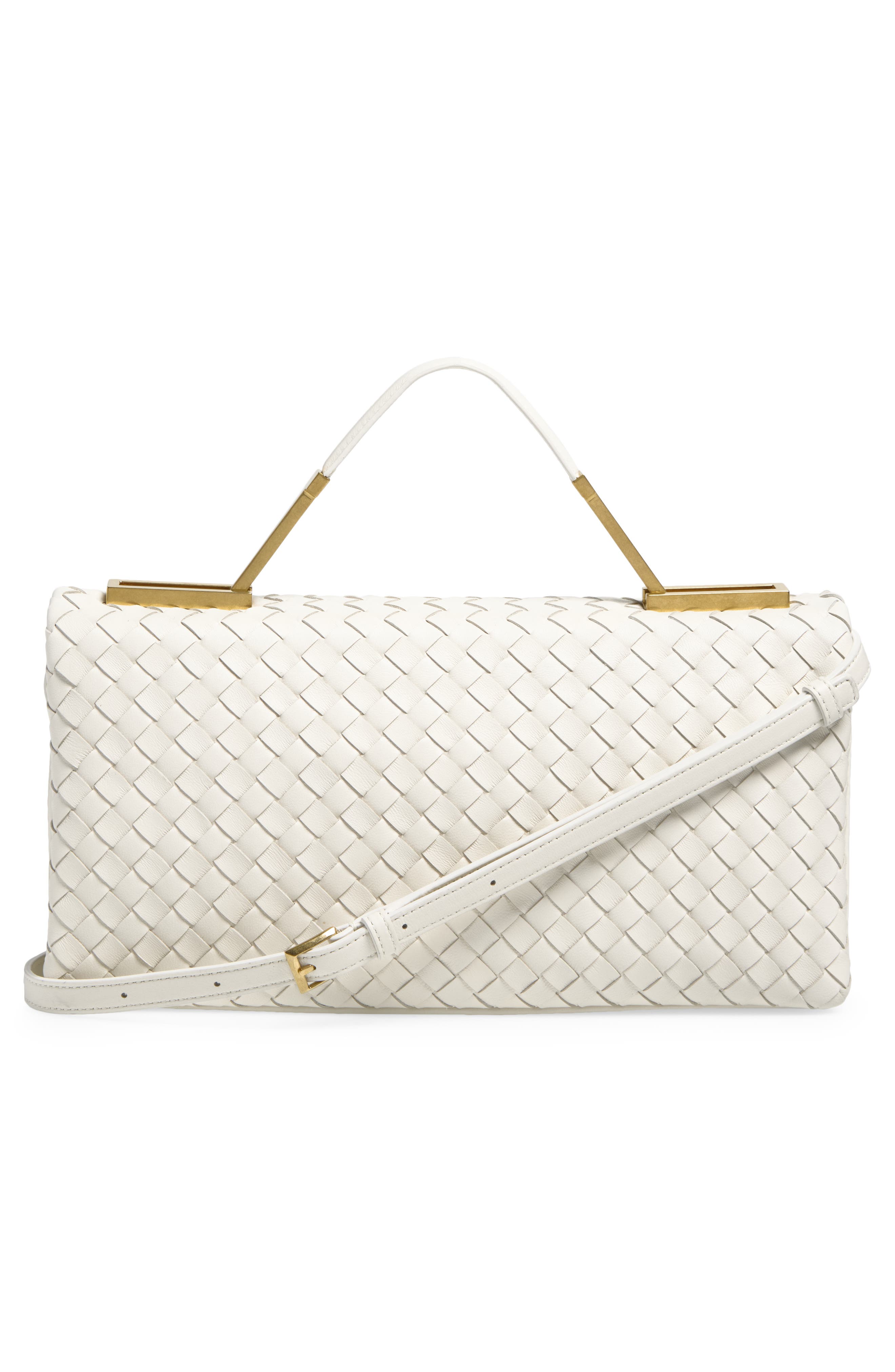 The 70 Intrecciato Leather Top Handle Bag, Alternate, color, 9538 ALABASTER-BRASS V