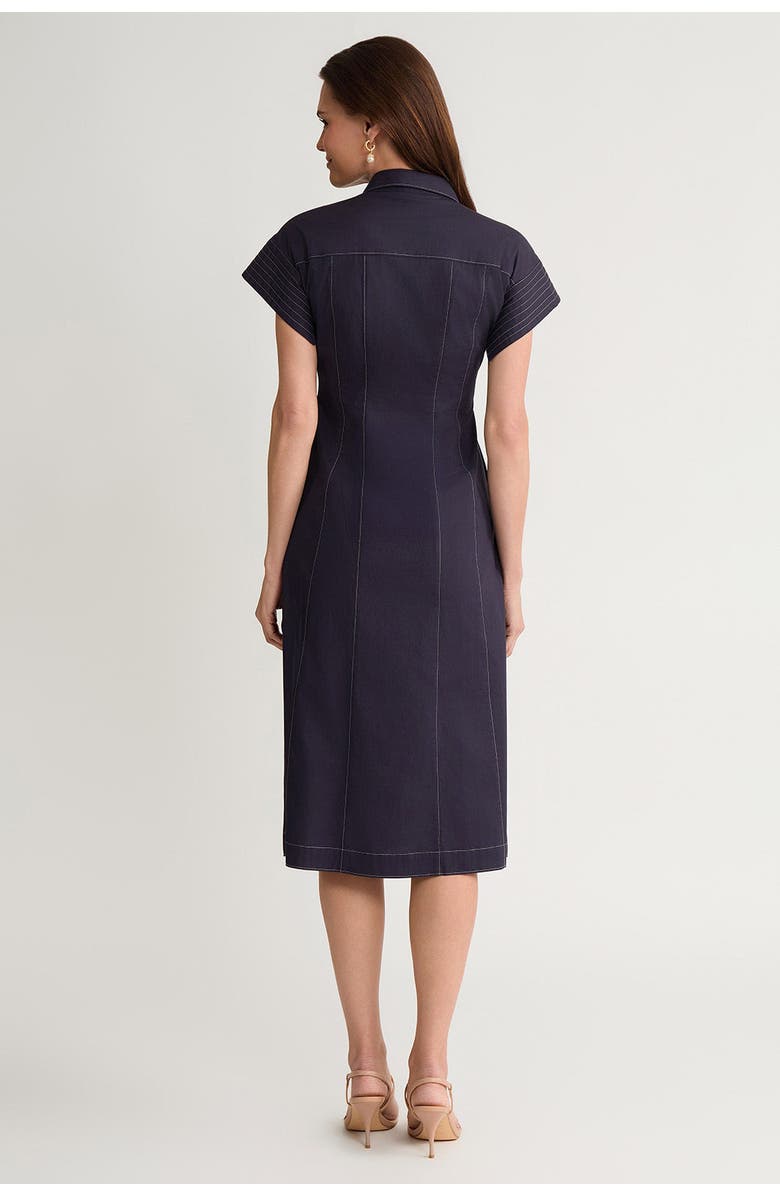 Ming Wang Fit-N-Flare Contrast Stitch Cotton Maxi Dress, Alternate, color, Indigo/White