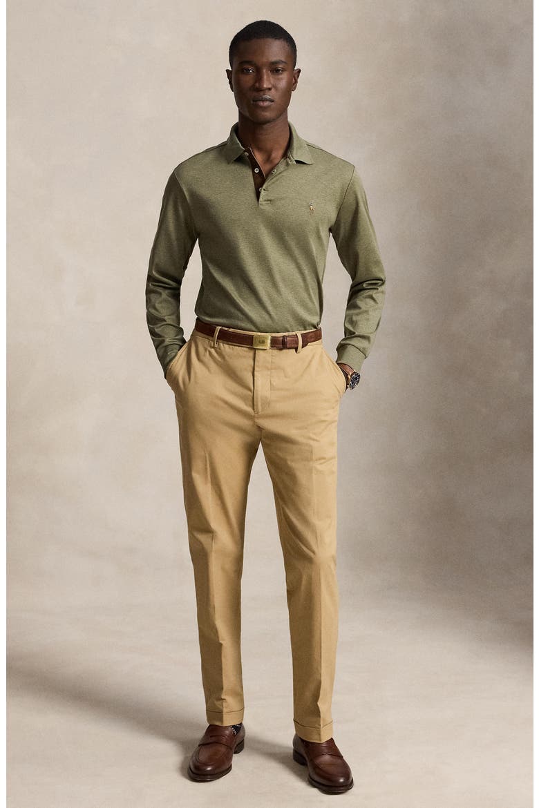 Pima Cotton Long Sleeve Polo, Alternate, color, GREEN HTR