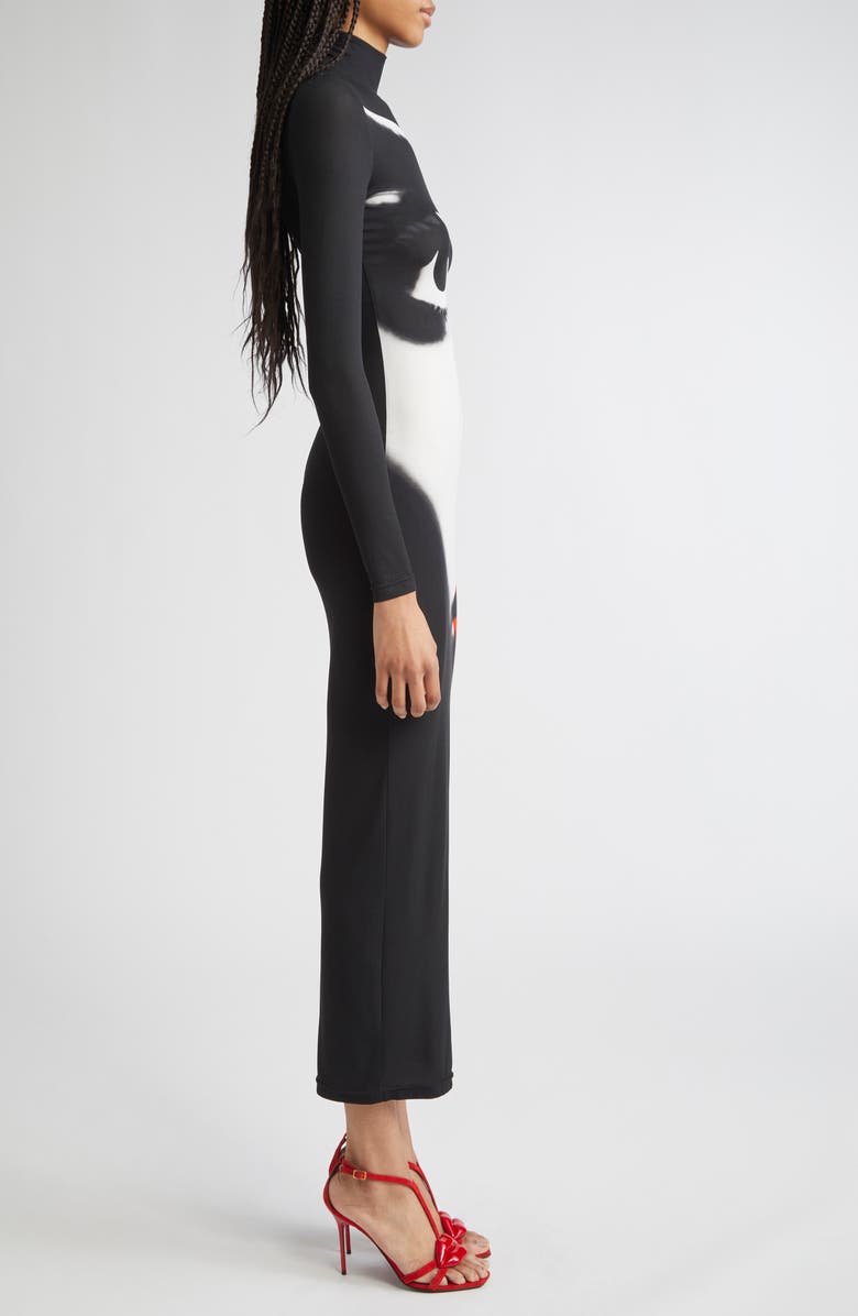 Balmain Face Print Long Sleeve Dress, Alternate, color, 