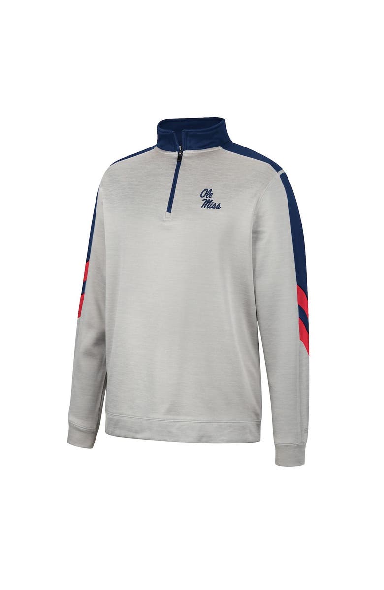 COLOSSEUM Men's Colosseum Gray/Navy Ole Miss Rebels Bushwood Fleece Quarter-Zip Jacket, Alternate, color, 