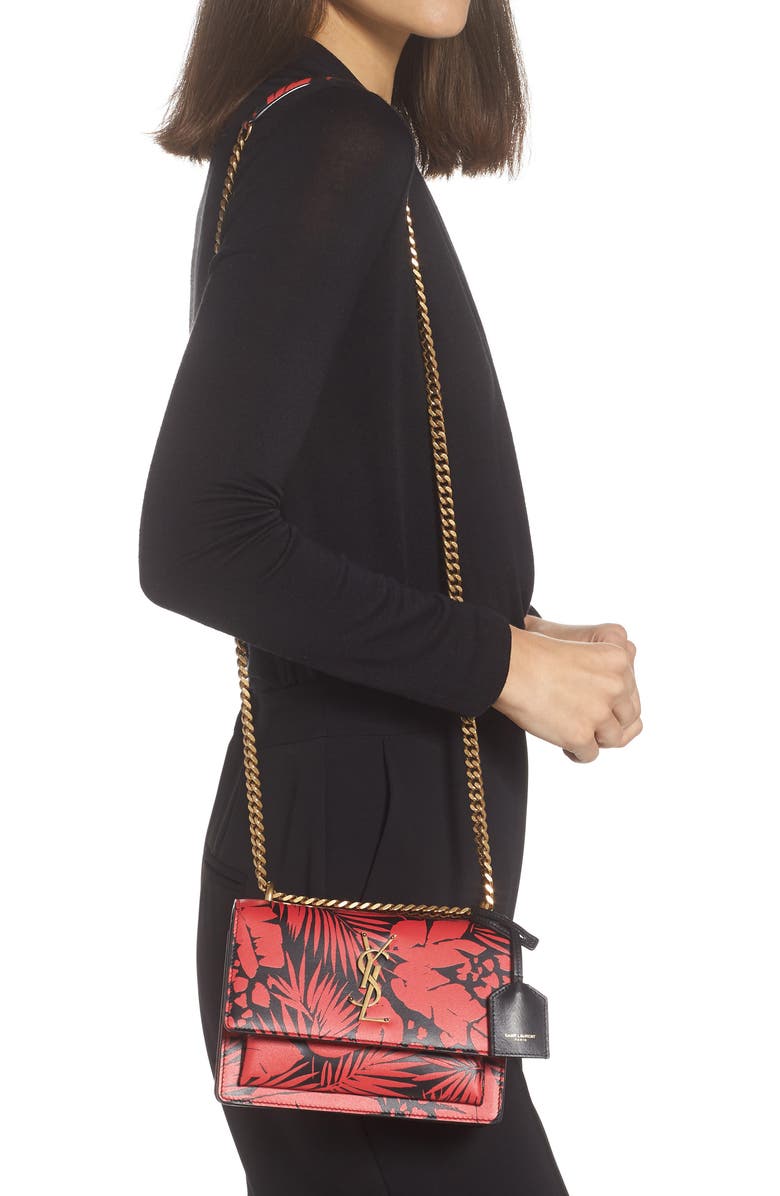 Saint Laurent Small Sunset Tropical Print Leather Shoulder Bag, Alternate, color,
