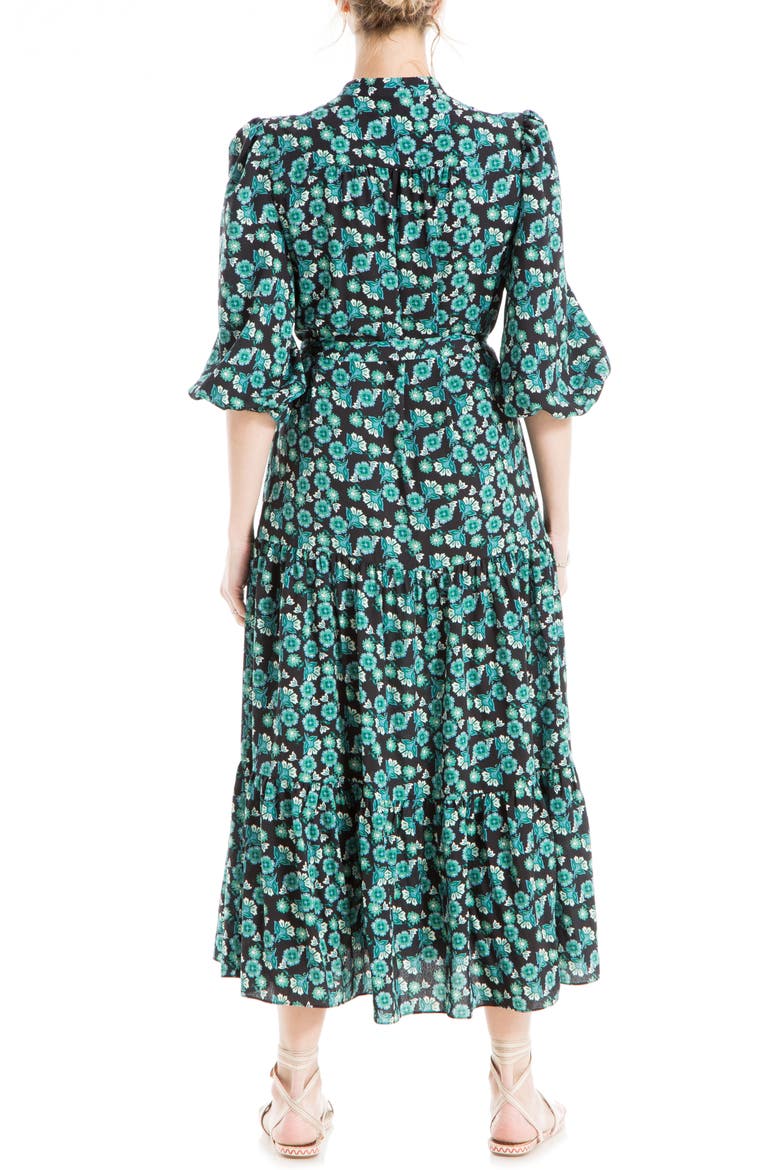 Crepe 3/4 Sleeve Button Front Maxi Dress, Alternate, color, BLACK/ GREEN PAISLEY FLOURISH