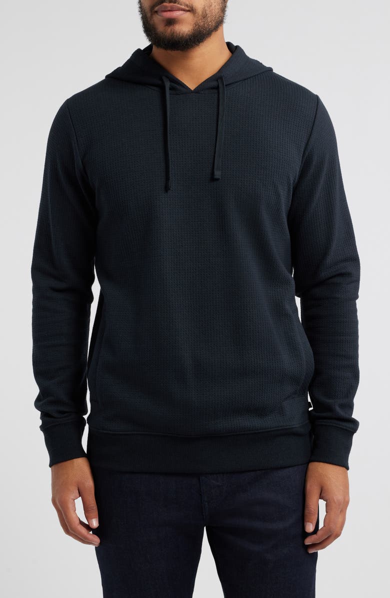 TravisMathew Cloud Waffle Knit Hoodie, Main, color, Black