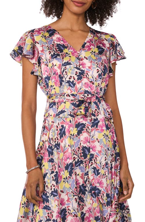 VINCE CAMUTO VINCE CAMUTO FLORAL FLUTTER SLEEVE MIDI DRESS 