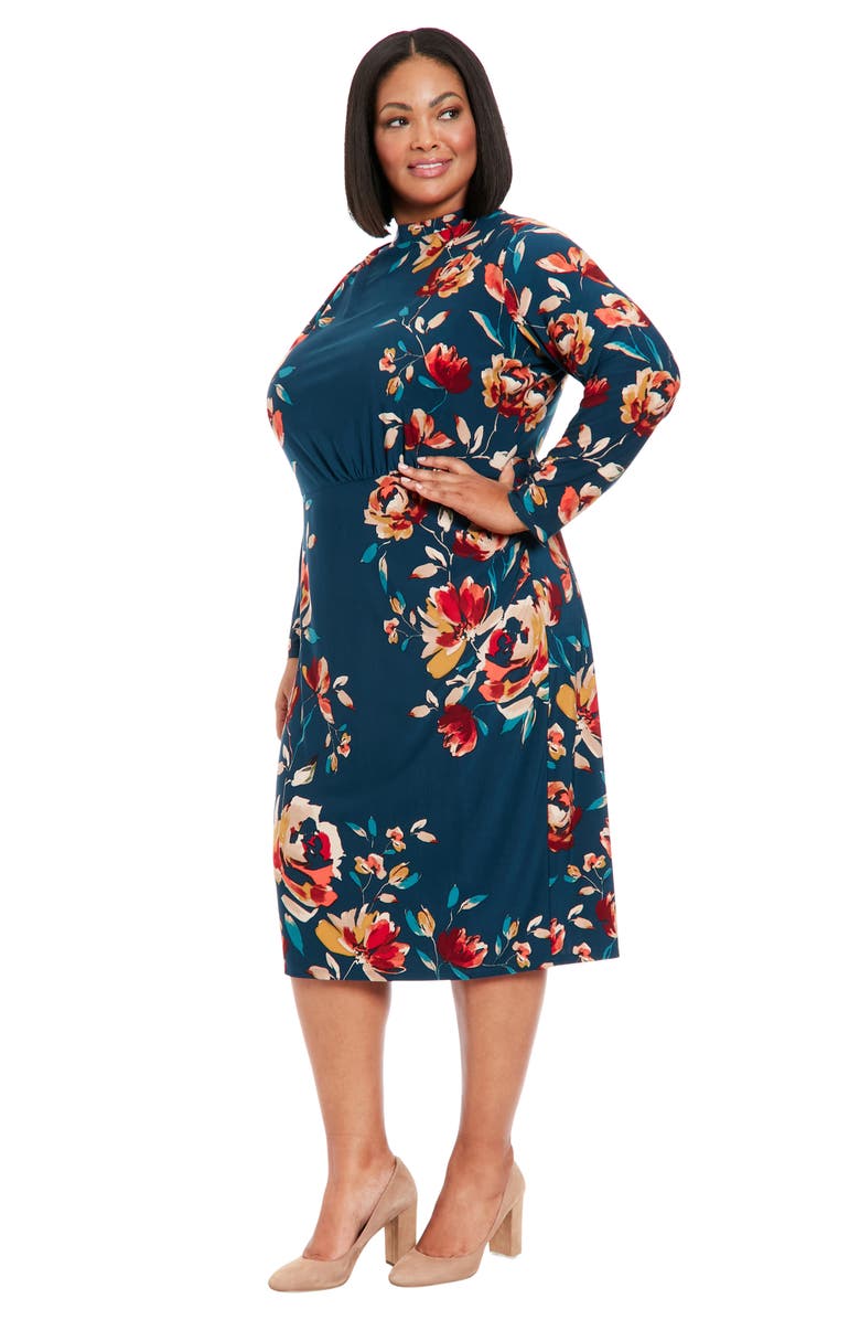 London Times Floral Long Sleeve Midi Dress, Alternate, color,