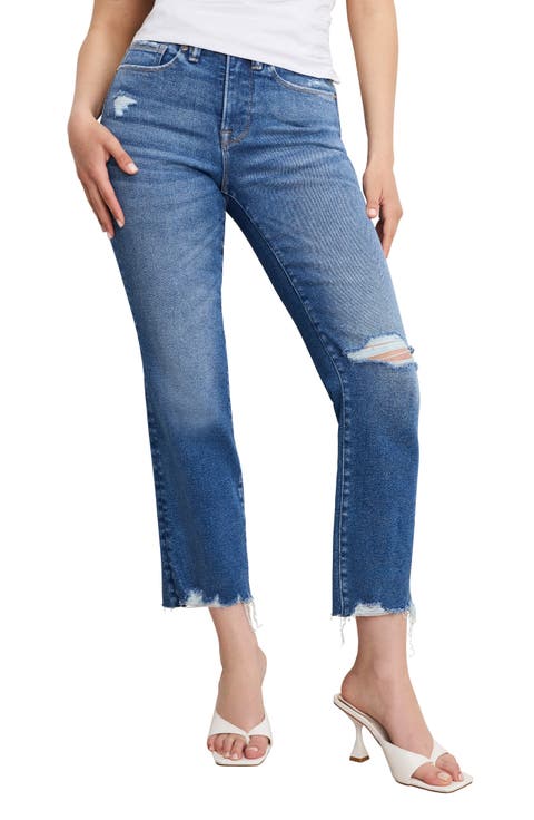 Good Petite Distressed Crop Straight Leg Jeans (Indigo 943) (Petite)