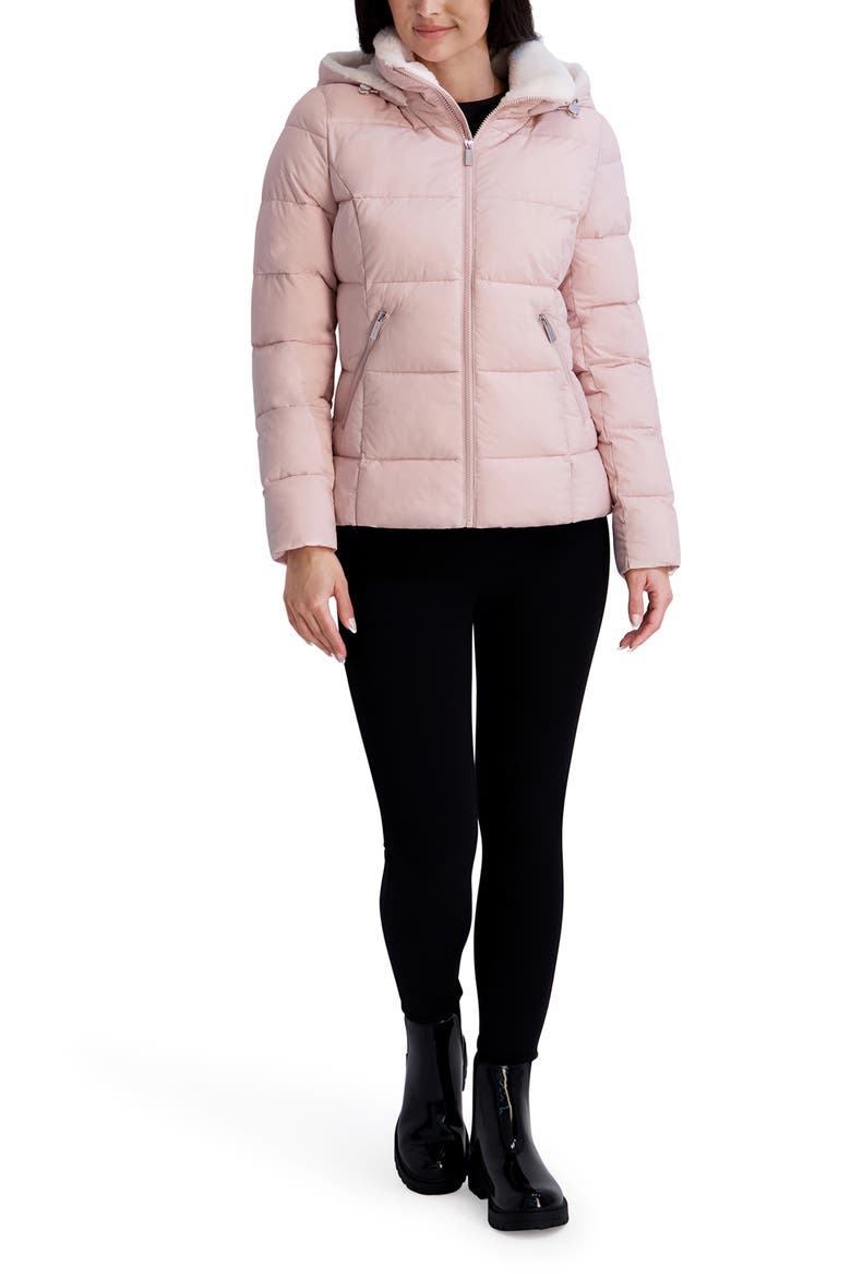 Water Resistant Hooded Faux Fur Lined Puffer Jacket, Alternate, color, LIGHT PINK