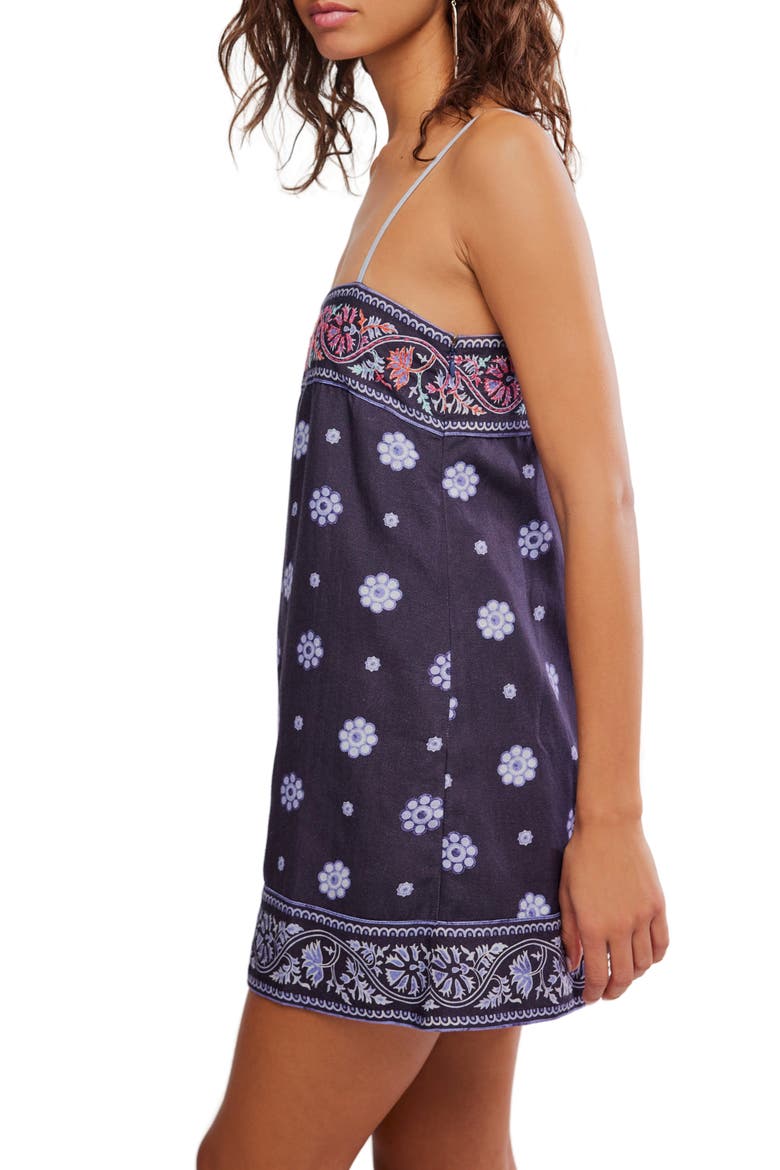 Bali Embroidery Border Floral Minidress, Alternate, color, INDIGO COMBO