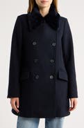 LoveShackFancy Verdine Faux Fur Collar Double Breasted Coat