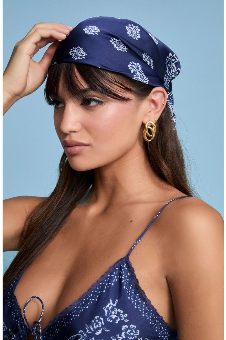 Bandana Print Square Scarf, Main, color, BLUE