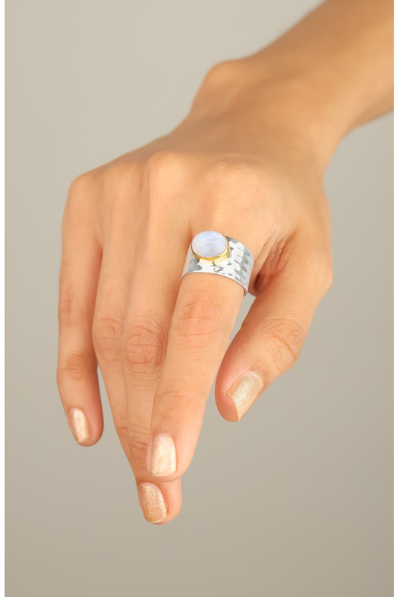 Moonstone Hammered Statement Ring, Alternate, color, WHITE/ BLUE