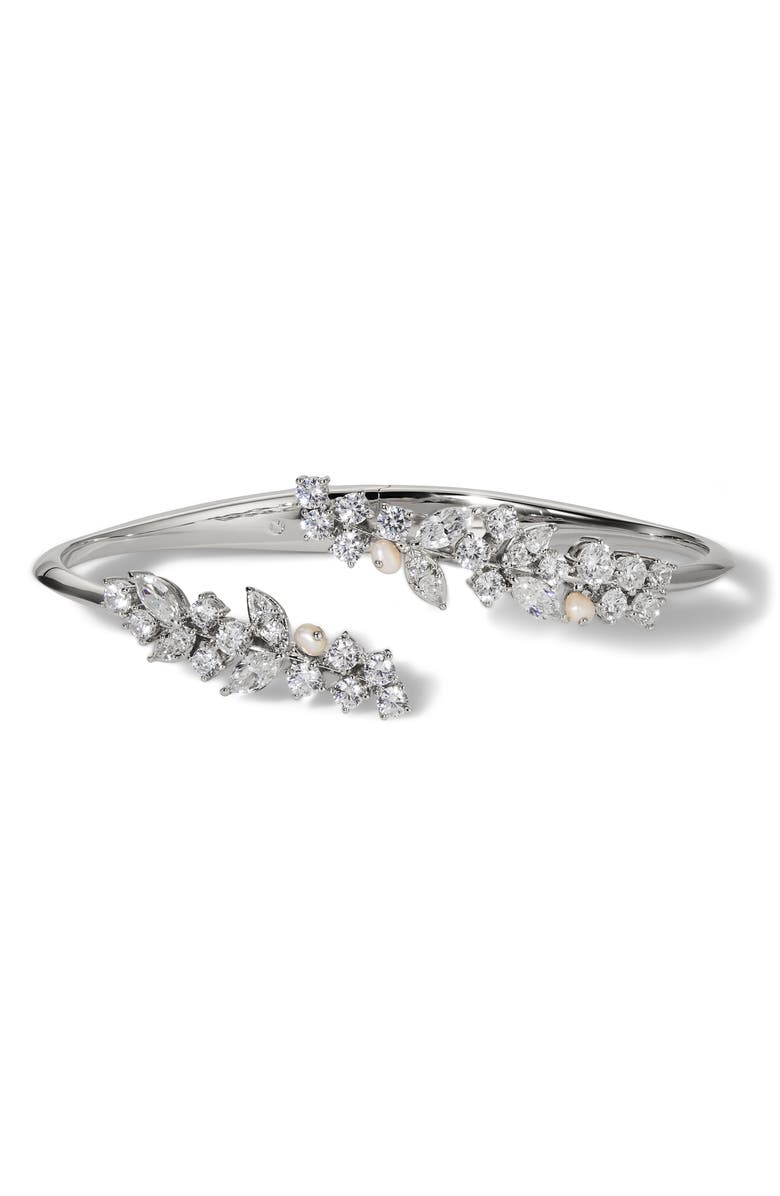 Nadri Ravish Laurel Genuine Pearl & Cubic Zirconia Cuff, Main, color, Rhodium