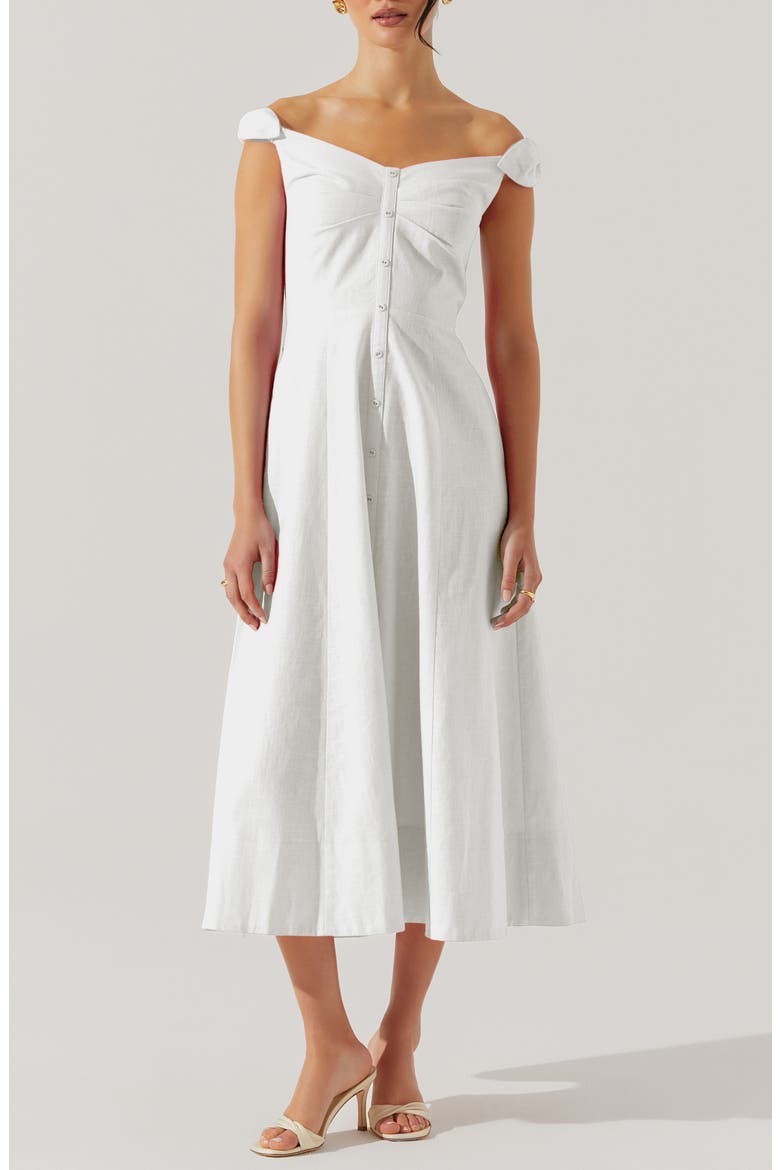 Charelin Off the Shoulder Linen Blend Midi Sundress, Main, color, WHITE