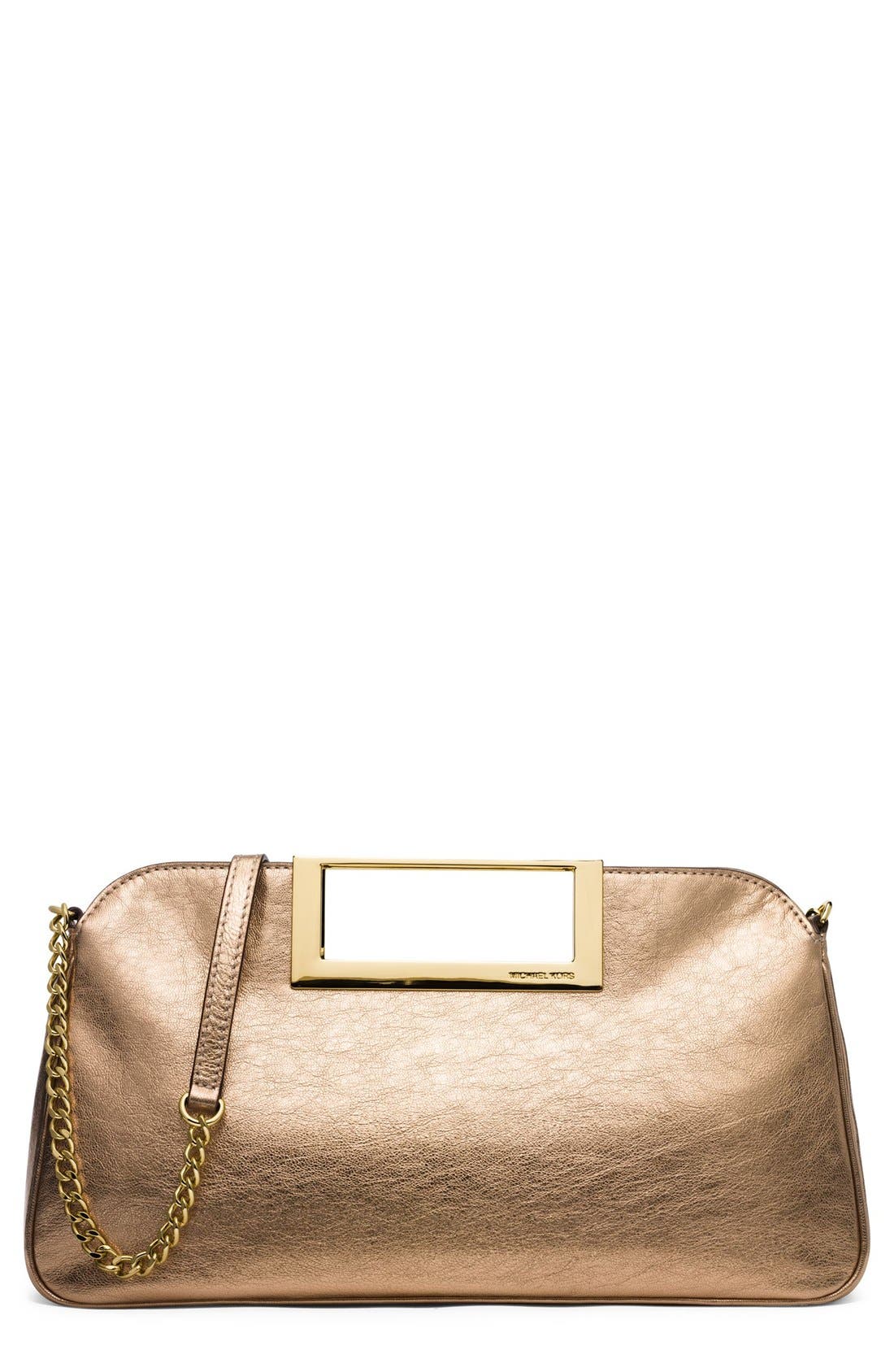 Leather Clutch, Main, color, PALE GOLD