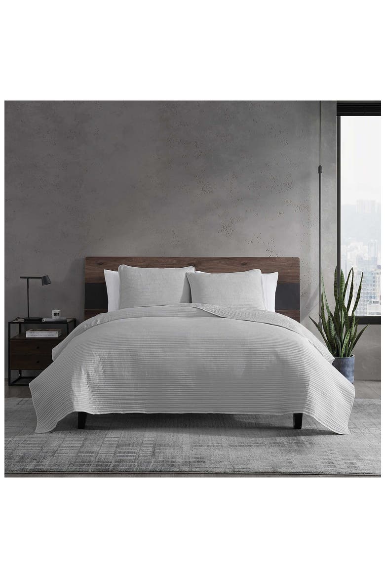 Washed Channel Solid Microfiber Quilt & Sham Set, Alternate, color, MEDIUM / DARK GREY