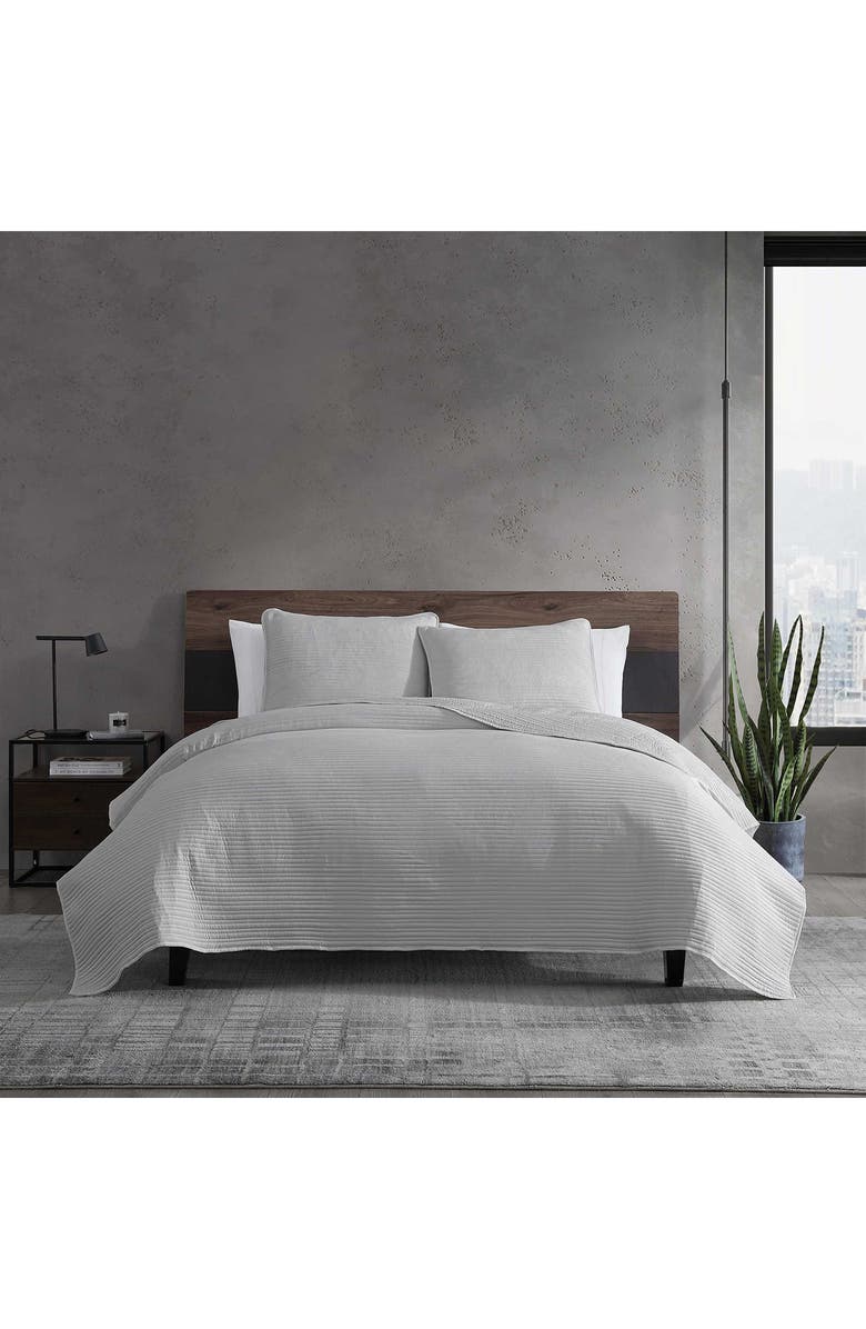 Kenneth Cole Reaction Washed Channel Solid Microfiber Quilt & Sham Set, Alternate, color, Medium / Dark Grey