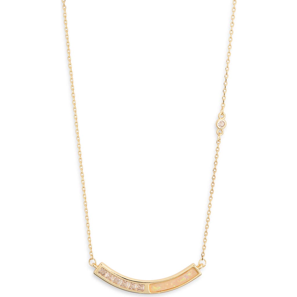 Nordstrom Rack Cubic Zirconia & Mother-of-pearl Bar Necklace In Gold