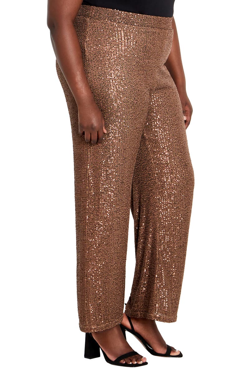 City Chic Nalani Sequin Wide Leg Pants, Alternate, color, Brown Shimmer