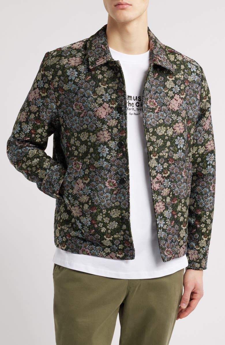 Les Deux Jaiden Floral Jacquard Overshirt, Main, color, Rosin/Chive Green