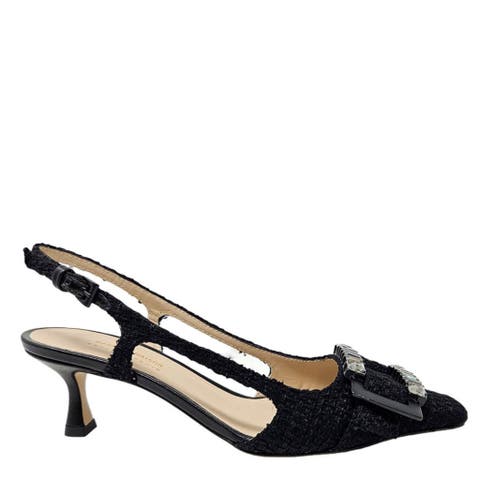 Crystal-Embellished Buckle Slingback Pumps