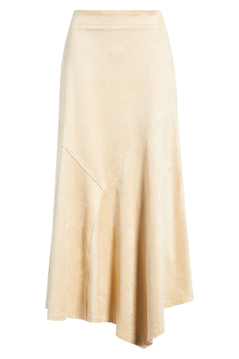 Asymmetrical Hem Faux Suede Midi Skirt, Alternate, color, CHAMPAGNE