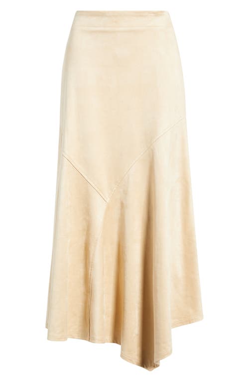City Blues Asymmetrical Hem Faux Suede Midi Skirt In Neutral