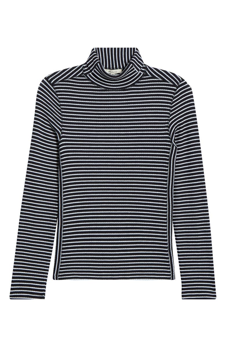 Madewell Stripe Rib Turtleneck Top, Alternate, color, Winter White