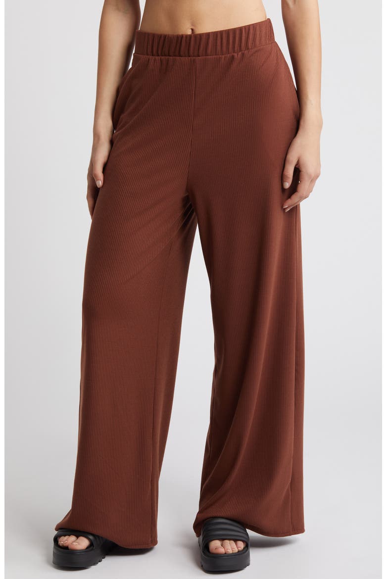 Gigi Rib Sleeveless Top & Wide Leg Pants, Alternate, color, BROWN