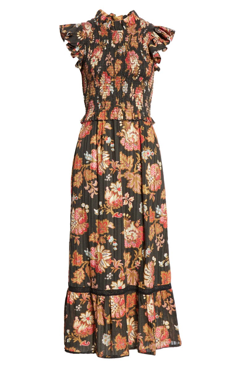 Sea Pascale Floral Smocked Cotton Midi Dress, Alternate, color, 